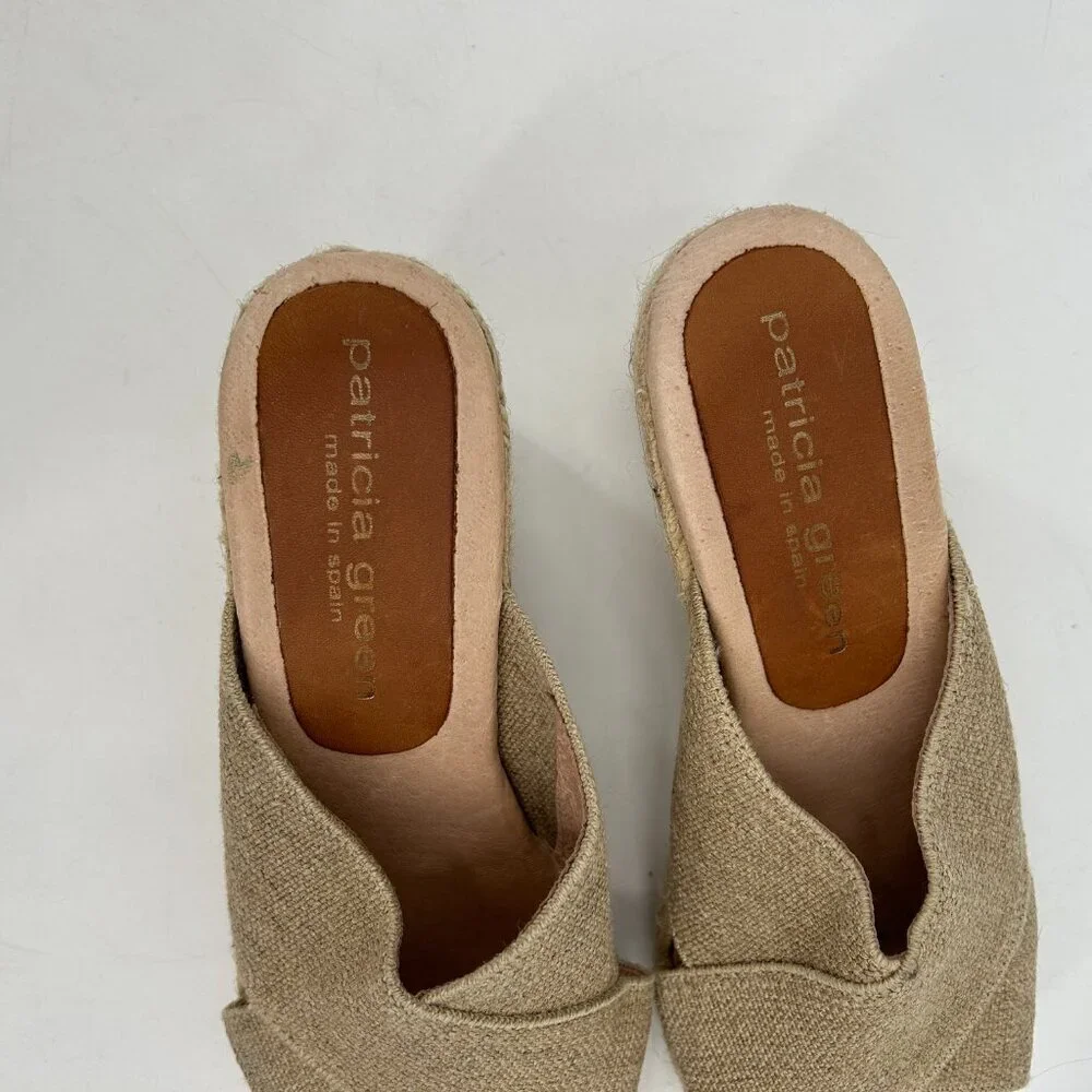 PATRICIA GREEN Tan Nude Canvas Open Toed Espadrille Wedges Shoes Size 6
